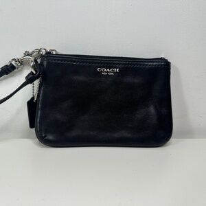 Coach Black Leather Zip Wristlet Wallet Charm Small